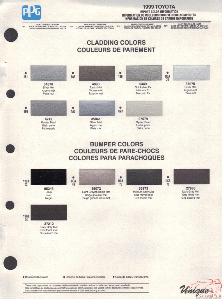 1999 Toyota Paint Charts PPG 4